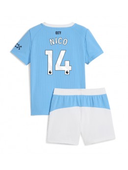 Billige Manchester City Nico Gonzalez #14 Hjemmedraktsett Barn 2025-26 Kortermet (+ Korte bukser)